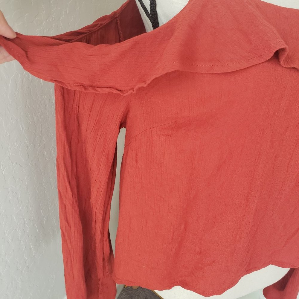 Rust Ruffle Cold Shoulder Blouse Top - Picture 3 of 5